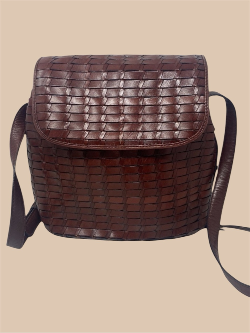 Woven Leather Vintage Fossil Crossbody Bag in Dark Brown Fall Hippie Autumn